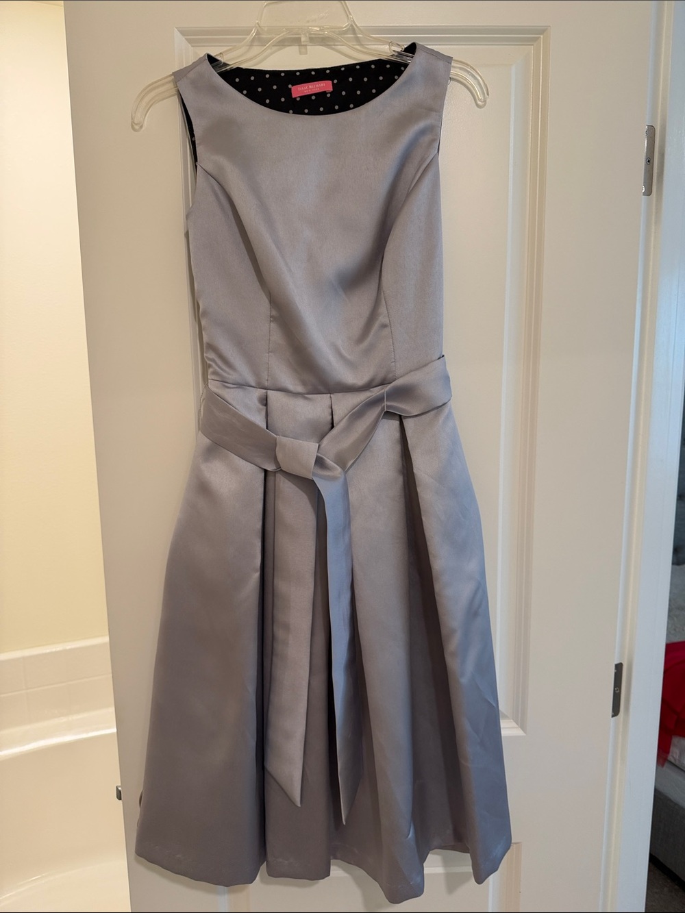 Isaac Mizrahi Silver Satin Sleeveless Tie-Waist Midi Dress